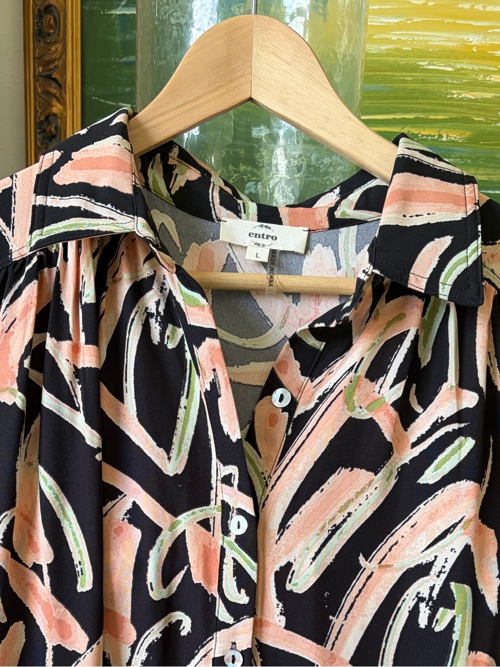 entro Black Midi Dress with Pink Brushstroke Print - Picture 8 of 8